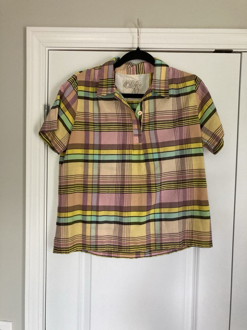 Ace & Jig 100% Organic Fairtrade Cotton Short Sleeve Popover Top Plaid Size S
